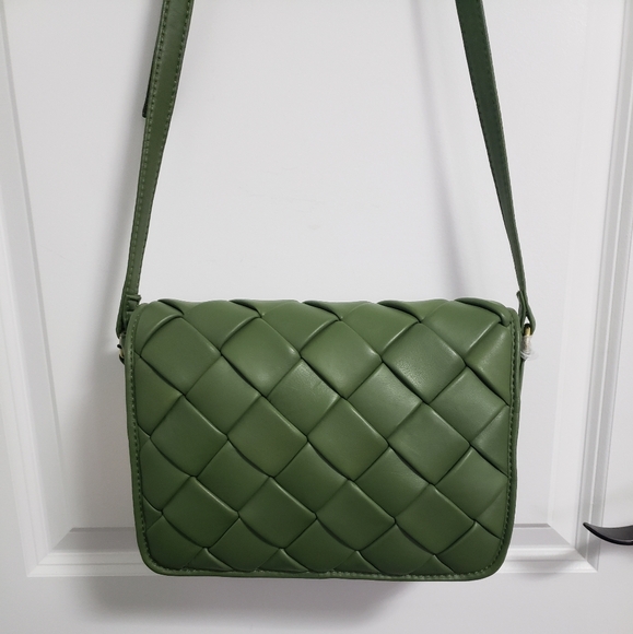 MARTA PONTI Green Leather Woven Crossbody Bag Purse - Picture 2 of 15